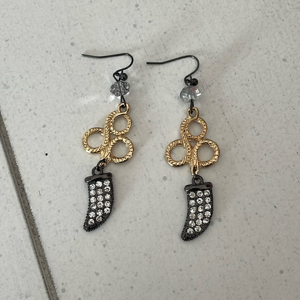 Black and gold snake dangly earrings